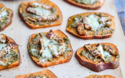 Mini Sweet Potato Chicken Pesto Pizza