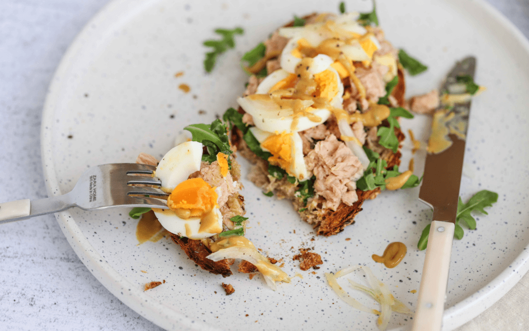 EGG AND TUNA TOAST WITH HONEY MUSTARD