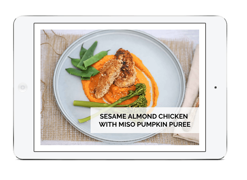 Sesame Almond Chicken with Chicken Miso Pumpkin Puree