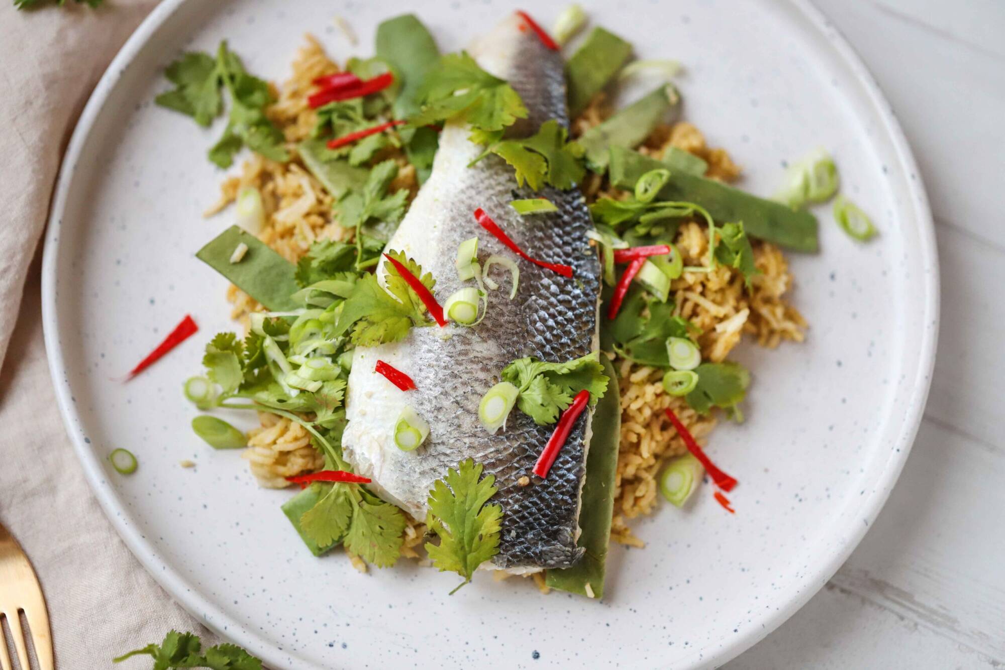 one-pot sea bass and thai rice